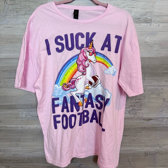 Gildan Other - Gildan Softstyle Pink "I Suck at Fantasy Football" Unicorn Tee - XL